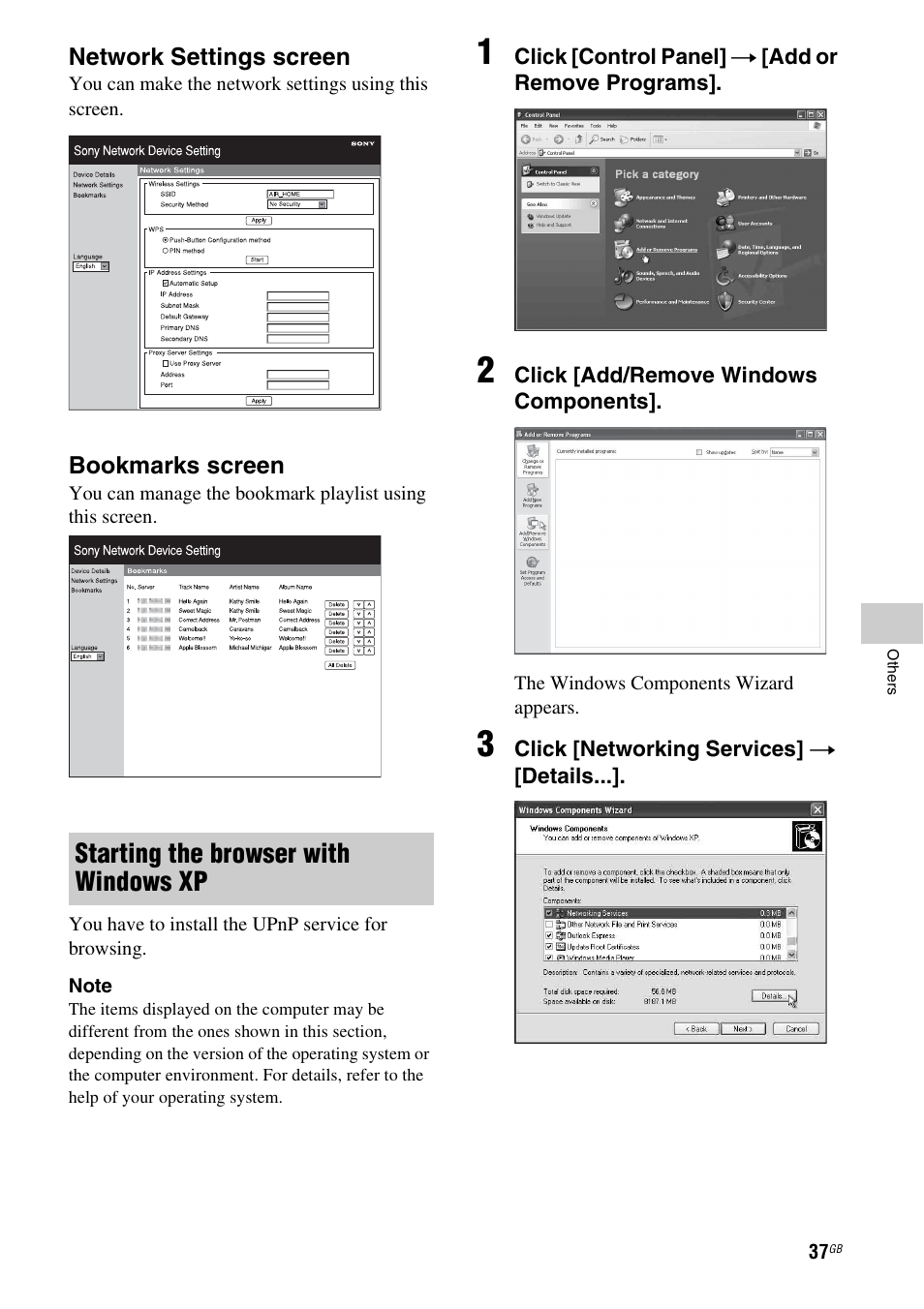 Starting the browser with windows xp | Sony SA-NS500 User Manual | Page 37 / 60