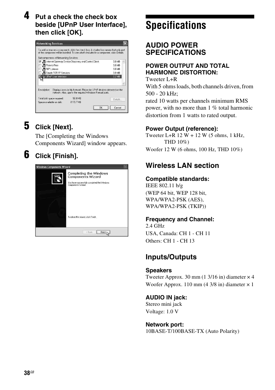 Specifications | Sony SA-NS500 User Manual | Page 38 / 60