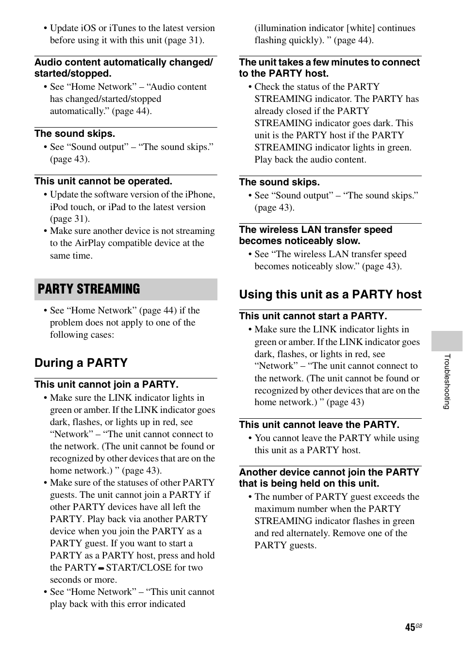 Party streaming, During a party, Using this unit as a party host | Sony SA-NS500 User Manual | Page 45 / 60