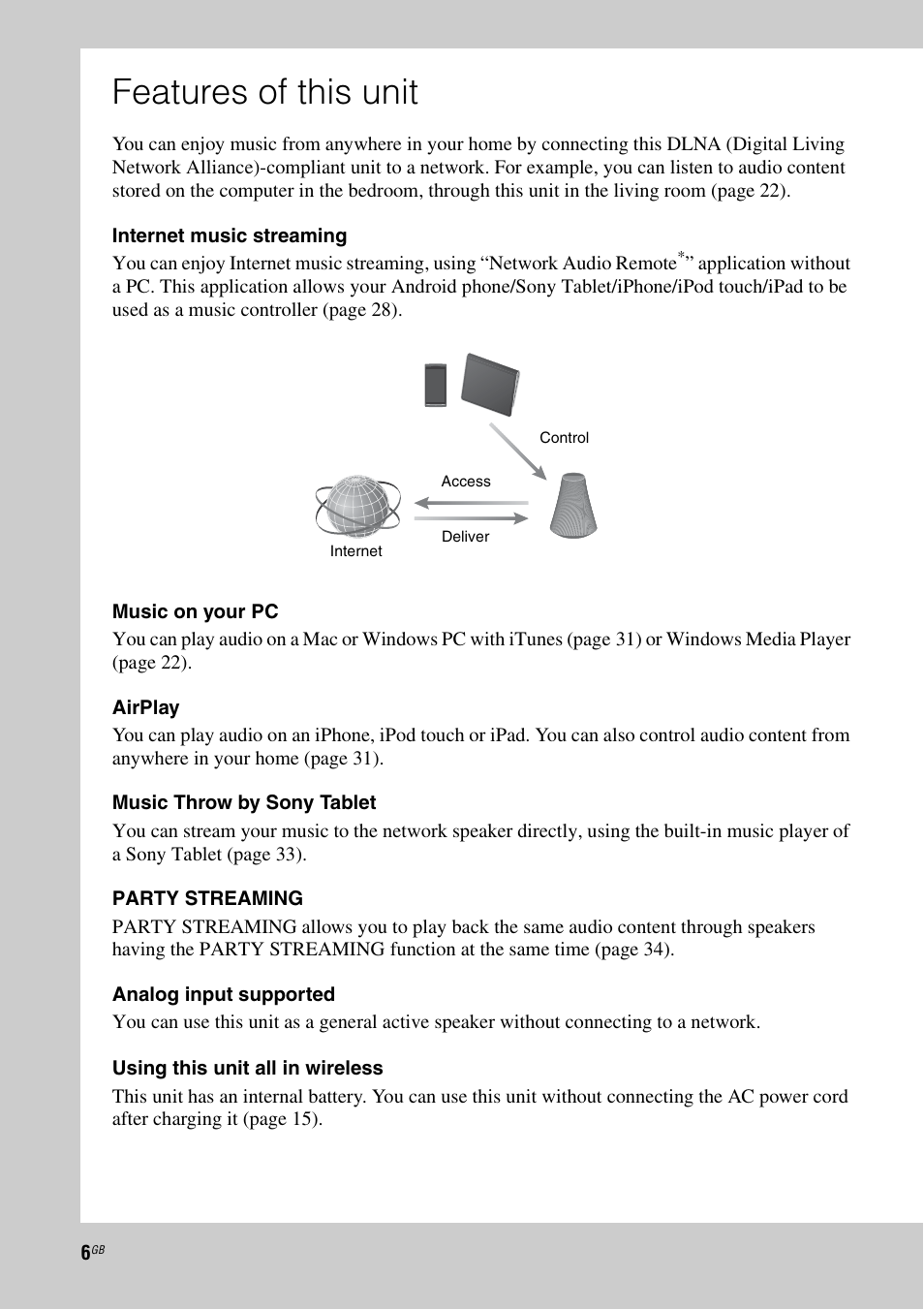 Features of this unit | Sony SA-NS500 User Manual | Page 6 / 60