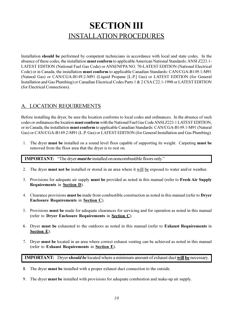 Installation procedures | American Dryer Corp. Gas HSI - Phase 7/FSS AD-78 III User Manual | Page 14 / 48