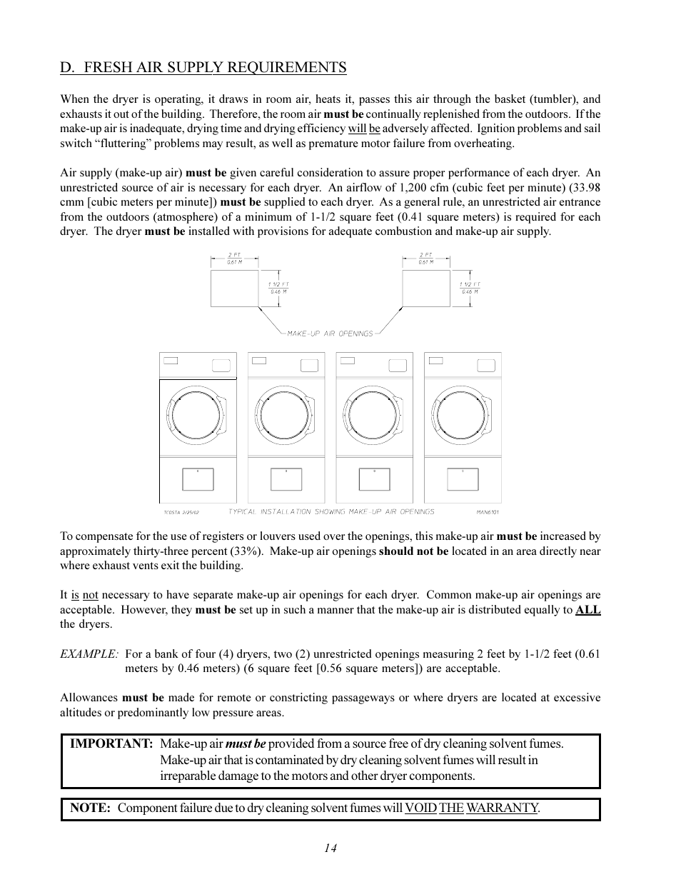 D. fresh air supply requirements | American Dryer Corp. Gas HSI - Phase 7/FSS AD-78 III User Manual | Page 18 / 48