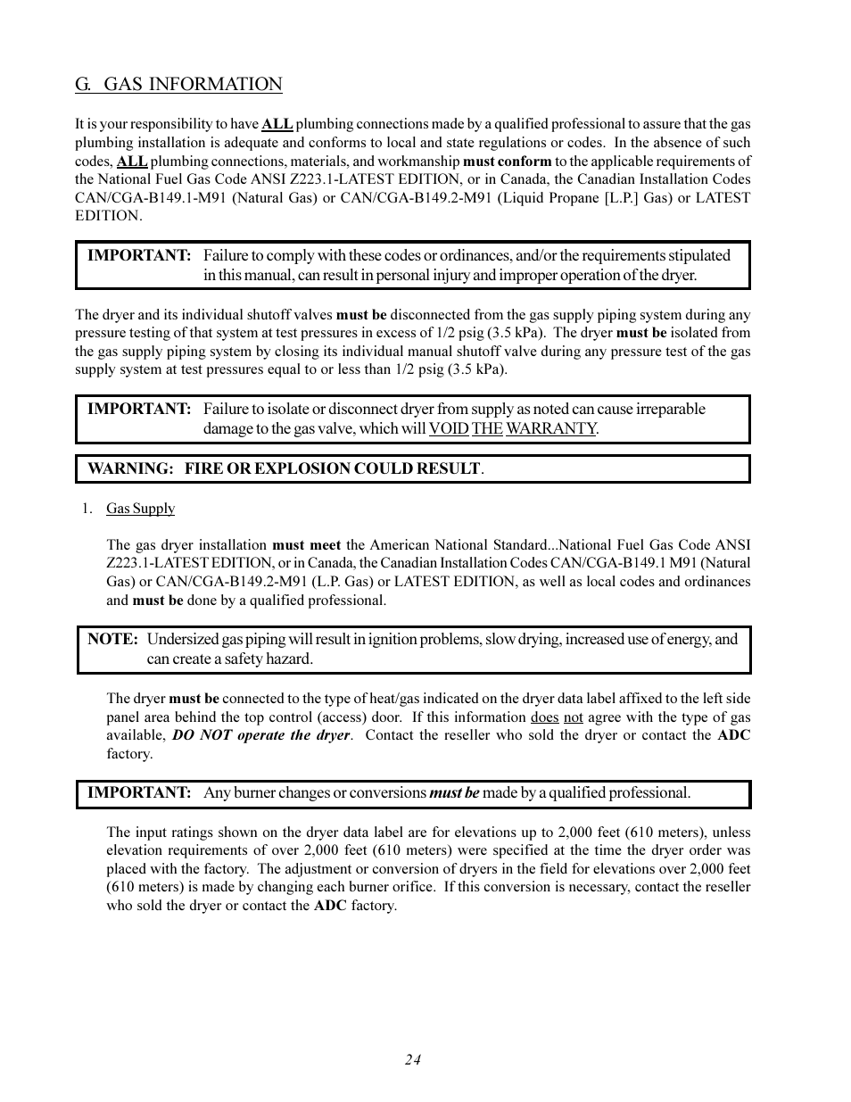 G. gas information | American Dryer Corp. Gas HSI - Phase 7/FSS AD-78 III User Manual | Page 28 / 48