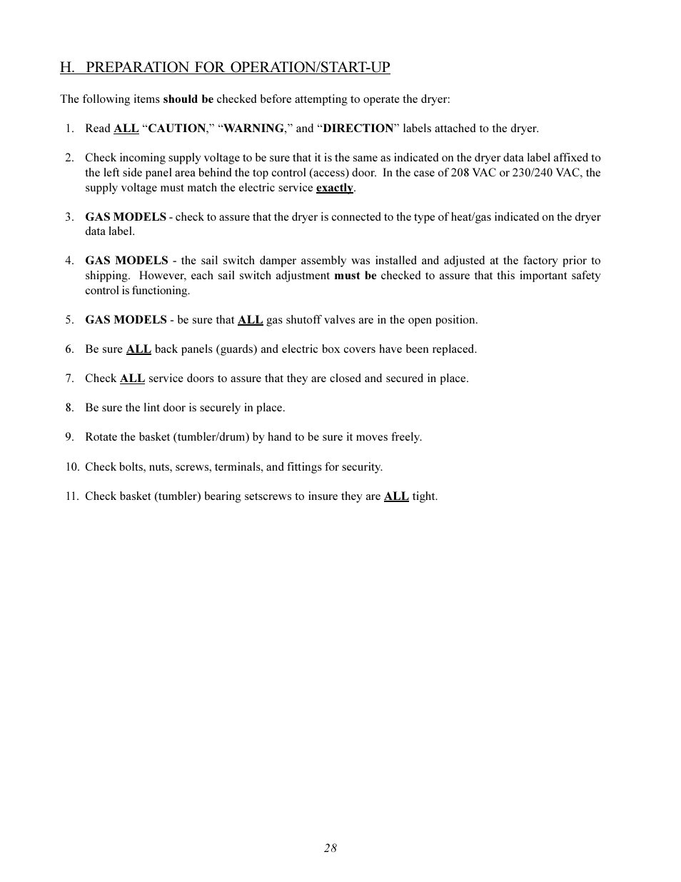 H. preparation for operation/start-up | American Dryer Corp. Gas HSI - Phase 7/FSS AD-78 III User Manual | Page 32 / 48