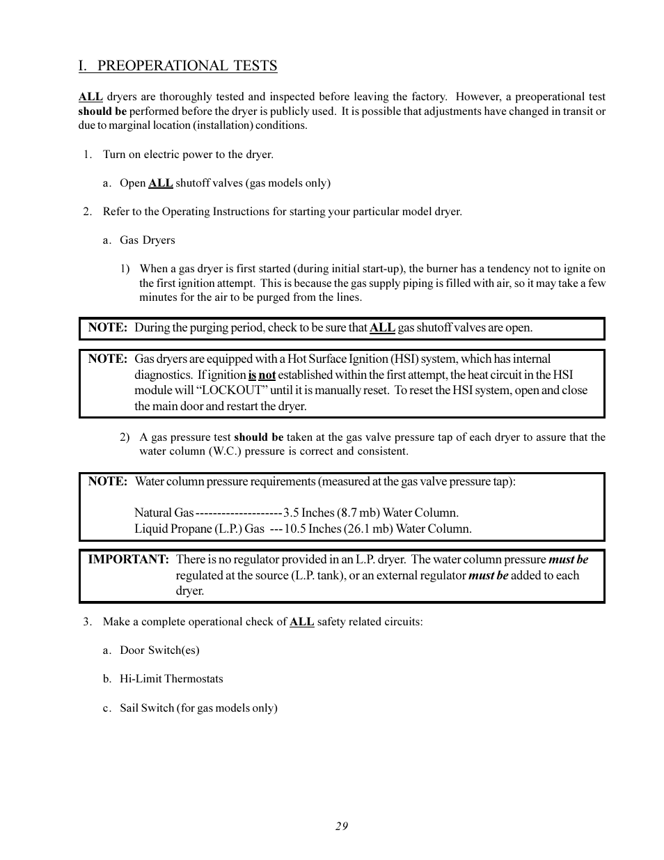 I. preoperational tests | American Dryer Corp. Gas HSI - Phase 7/FSS AD-78 III User Manual | Page 33 / 48