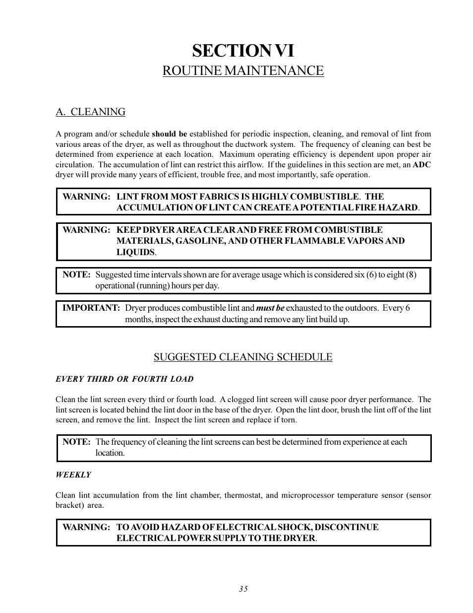 Routine maintenance | American Dryer Corp. Gas HSI - Phase 7/FSS AD-78 III User Manual | Page 39 / 48