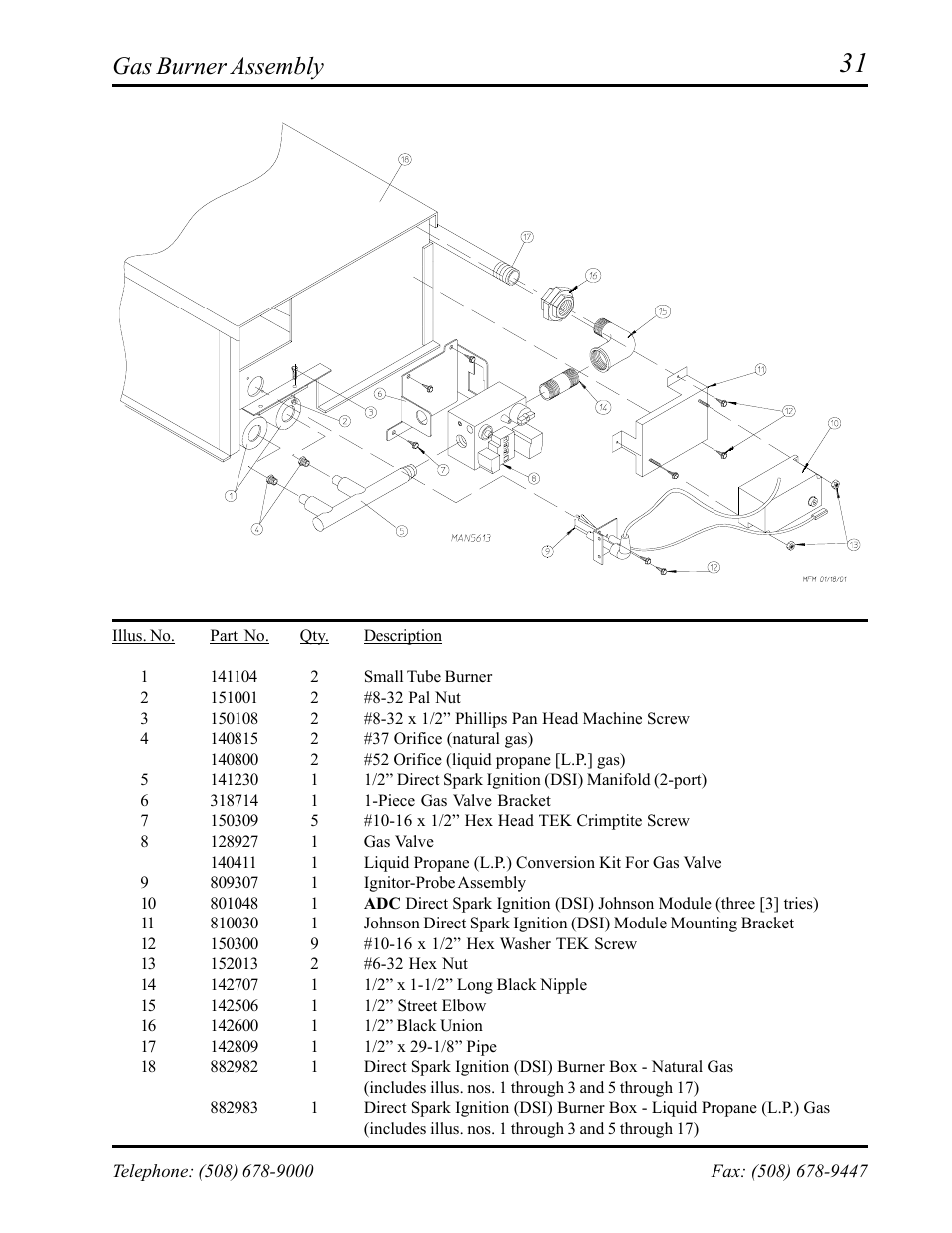 Gas burner assembly | American Dryer Corp. AD-24 II User Manual | Page 33 / 40