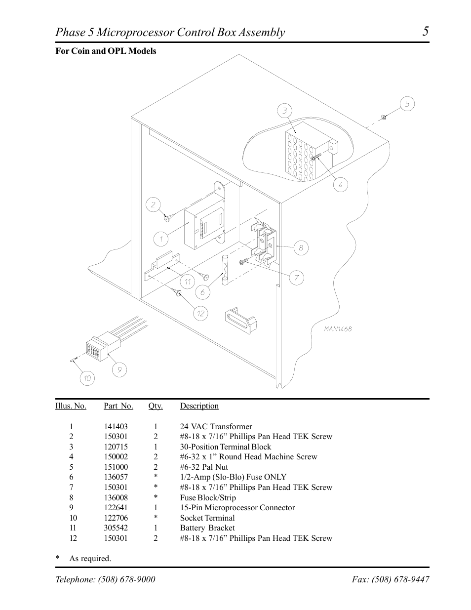 Phase 5 microprocessor control box assembly, For coin and opl models | American Dryer Corp. AD-24 II User Manual | Page 7 / 40