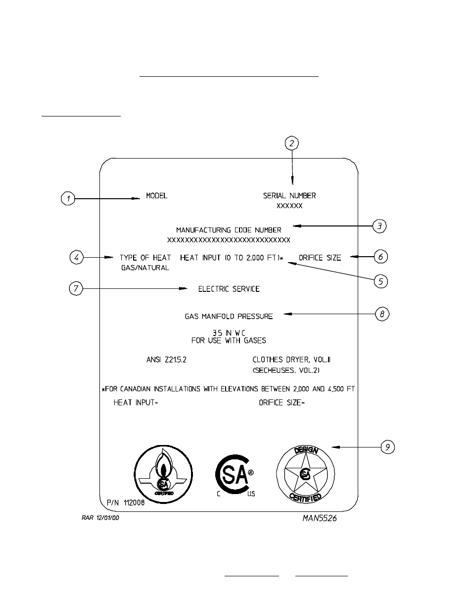 Data label information | American Dryer Corp. Extended Side Panel AD-120ES II User Manual | Page 62 / 70