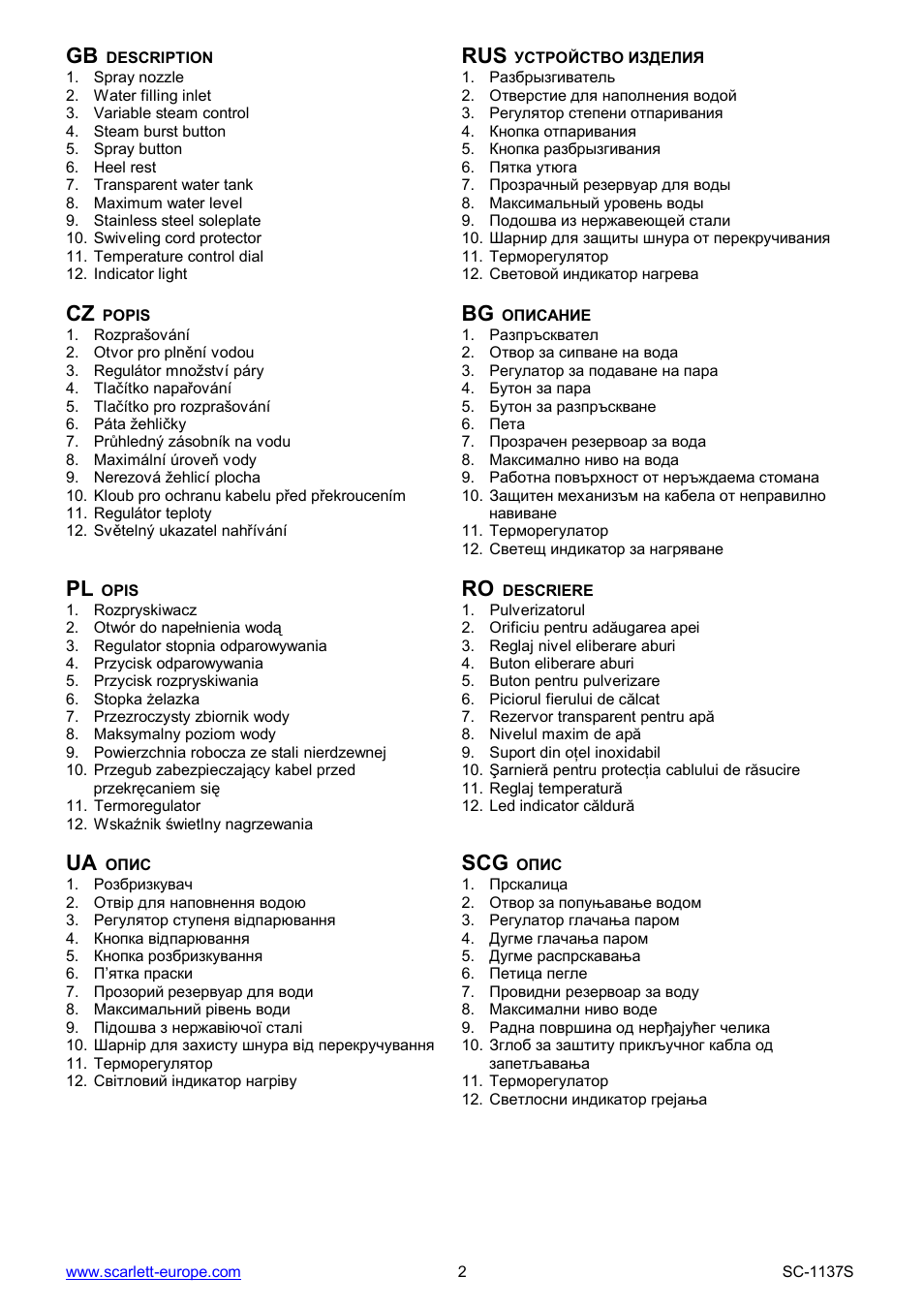 Ua scg | Scarlett SC-1137S User Manual | Page 2 / 26