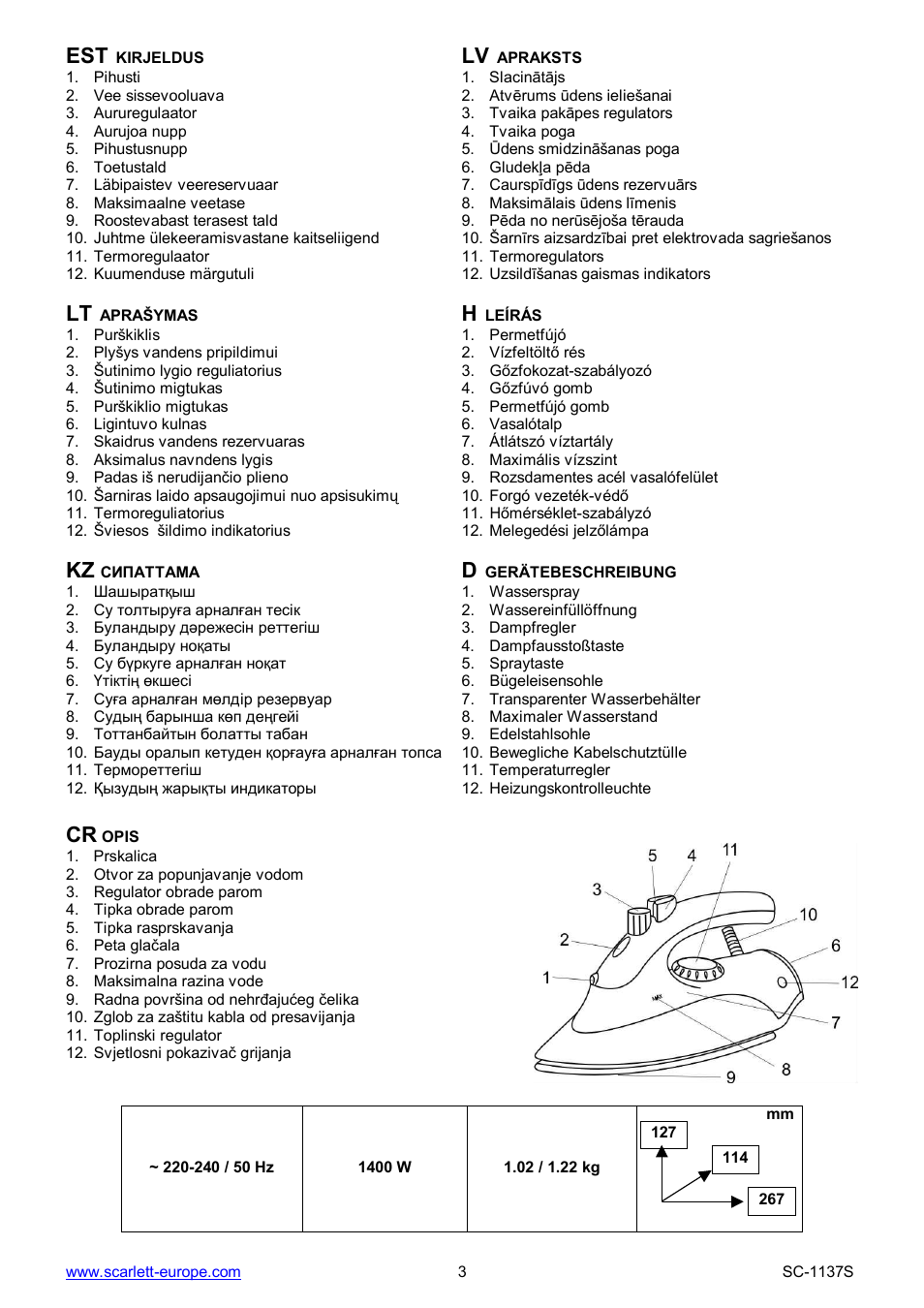 Kz d | Scarlett SC-1137S User Manual | Page 3 / 26