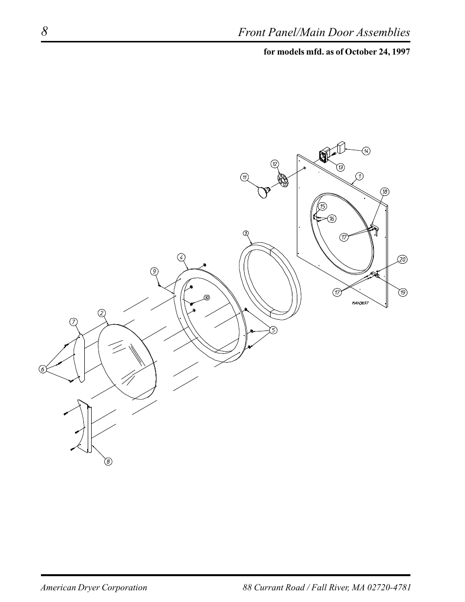 Main door switch assembly, For models mfd. as of october 24, 1997 , 9 | American Dryer Corp. Phase 6 Microprocessor AD-145 User Manual | Page 10 / 37