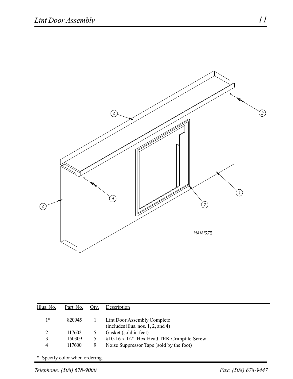 Lint door assembly | American Dryer Corp. Phase 6 Microprocessor AD-145 User Manual | Page 13 / 37