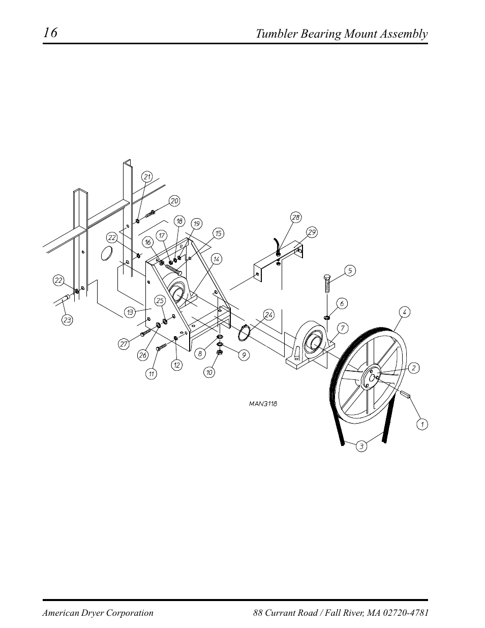 Tumbler bearing mount assembly , 17 | American Dryer Corp. Phase 6 Microprocessor AD-145 User Manual | Page 18 / 37