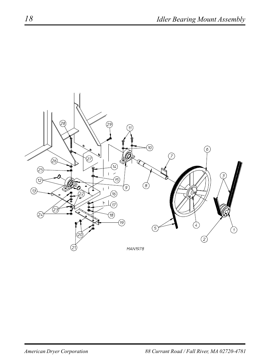 Idler bearing mount assembly , 19 | American Dryer Corp. Phase 6 Microprocessor AD-145 User Manual | Page 20 / 37