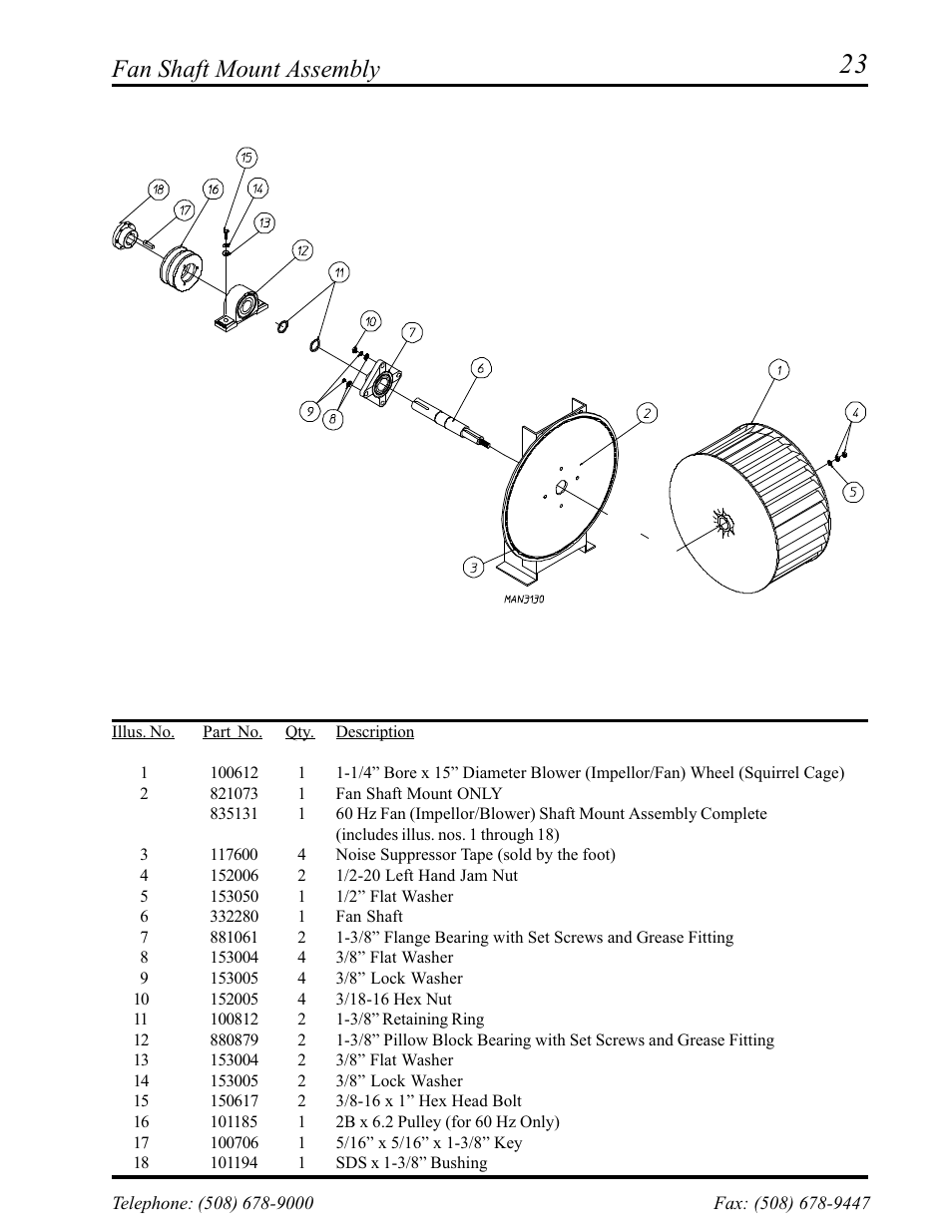 Fan shaft mount assembly | American Dryer Corp. Phase 6 Microprocessor AD-145 User Manual | Page 25 / 37