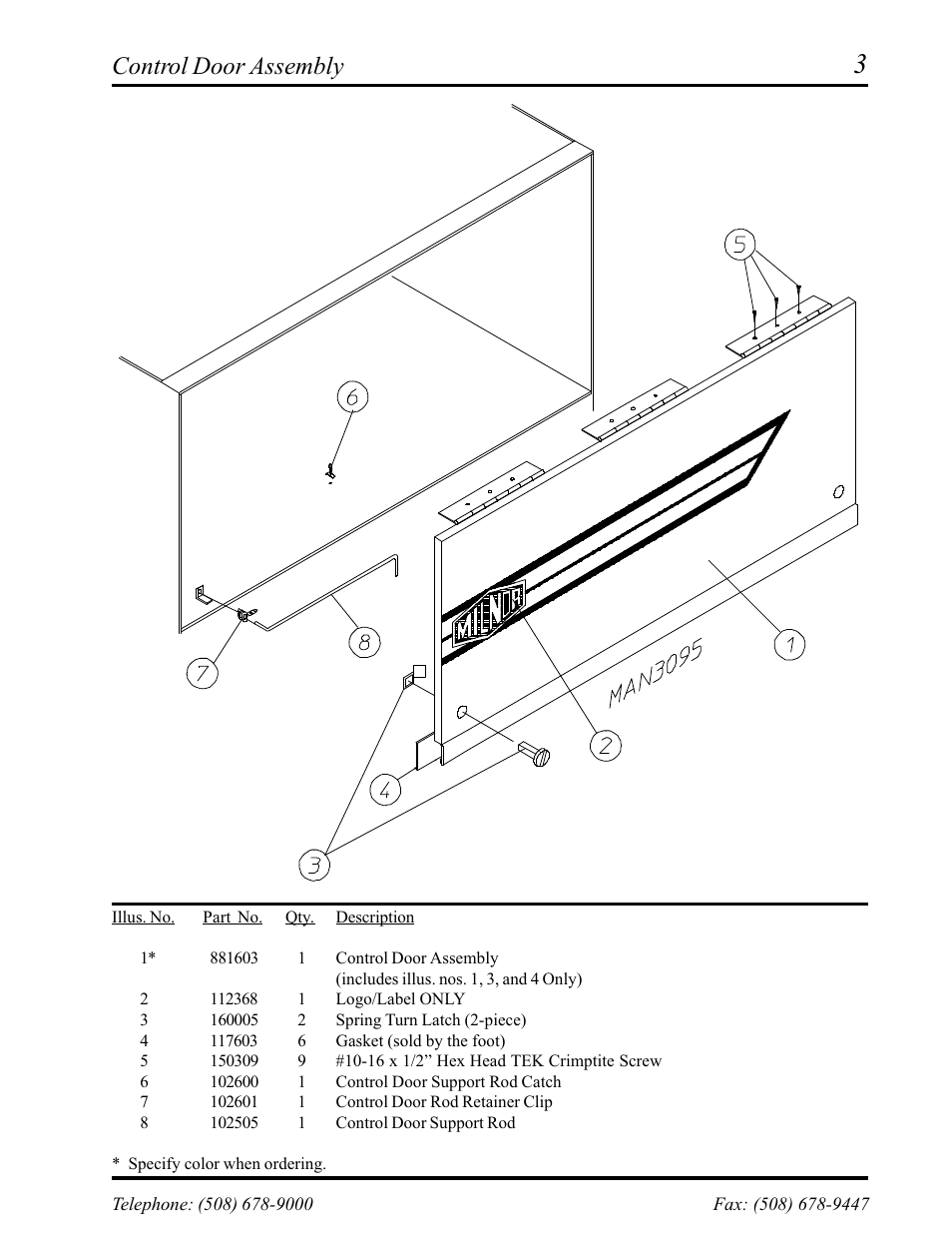 Control door assembly | American Dryer Corp. Phase 6 Microprocessor AD-145 User Manual | Page 5 / 37