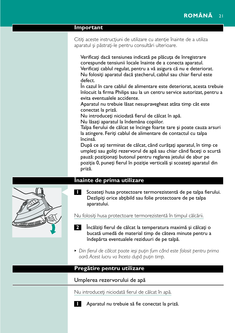 Română | Philips GC4250 User Manual | Page 21 / 132