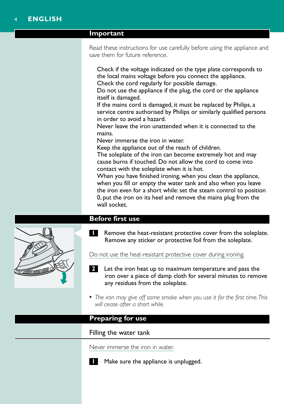 English 4 | Philips GC4250 User Manual | Page 4 / 132