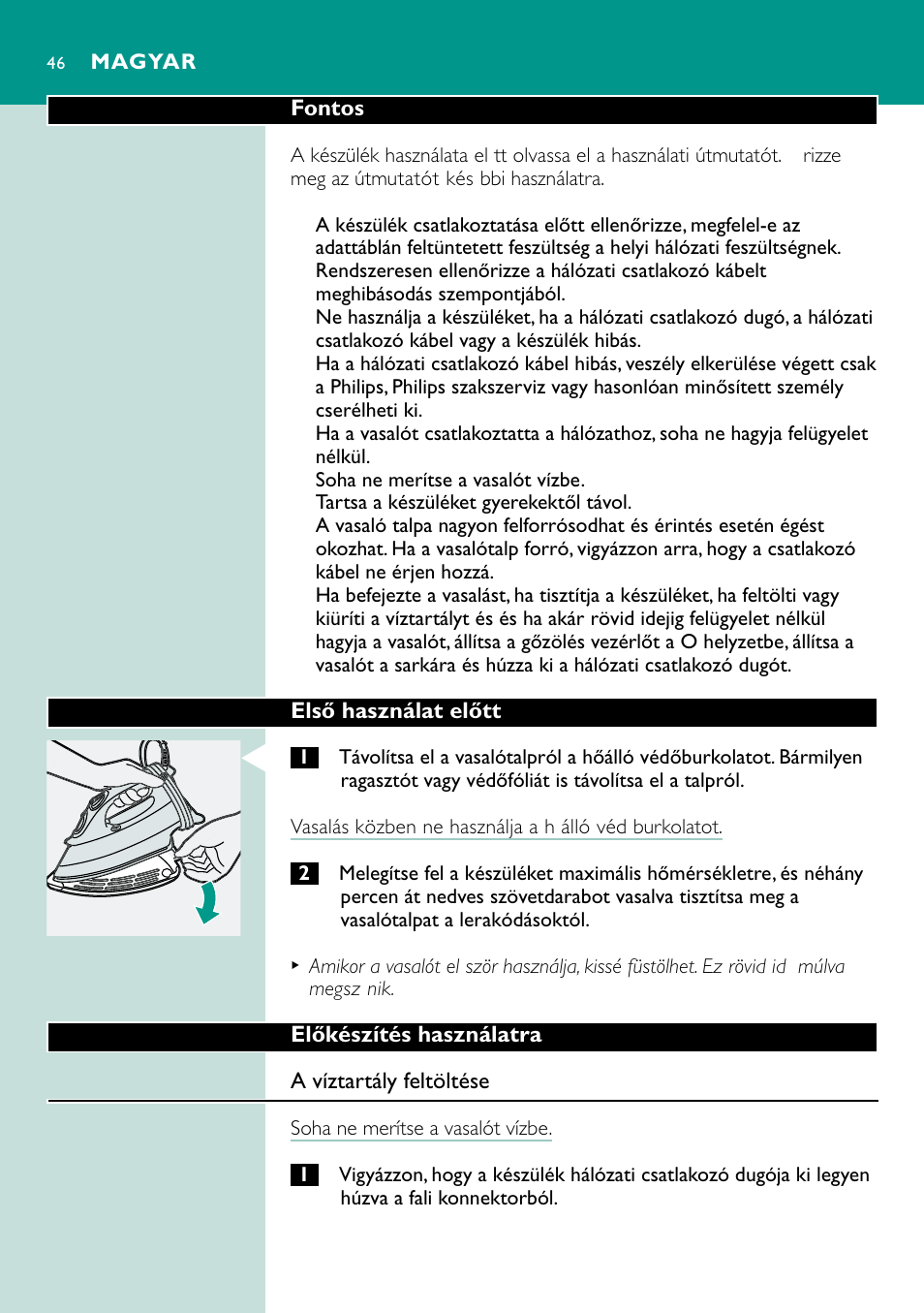 Magyar | Philips GC4250 User Manual | Page 46 / 132