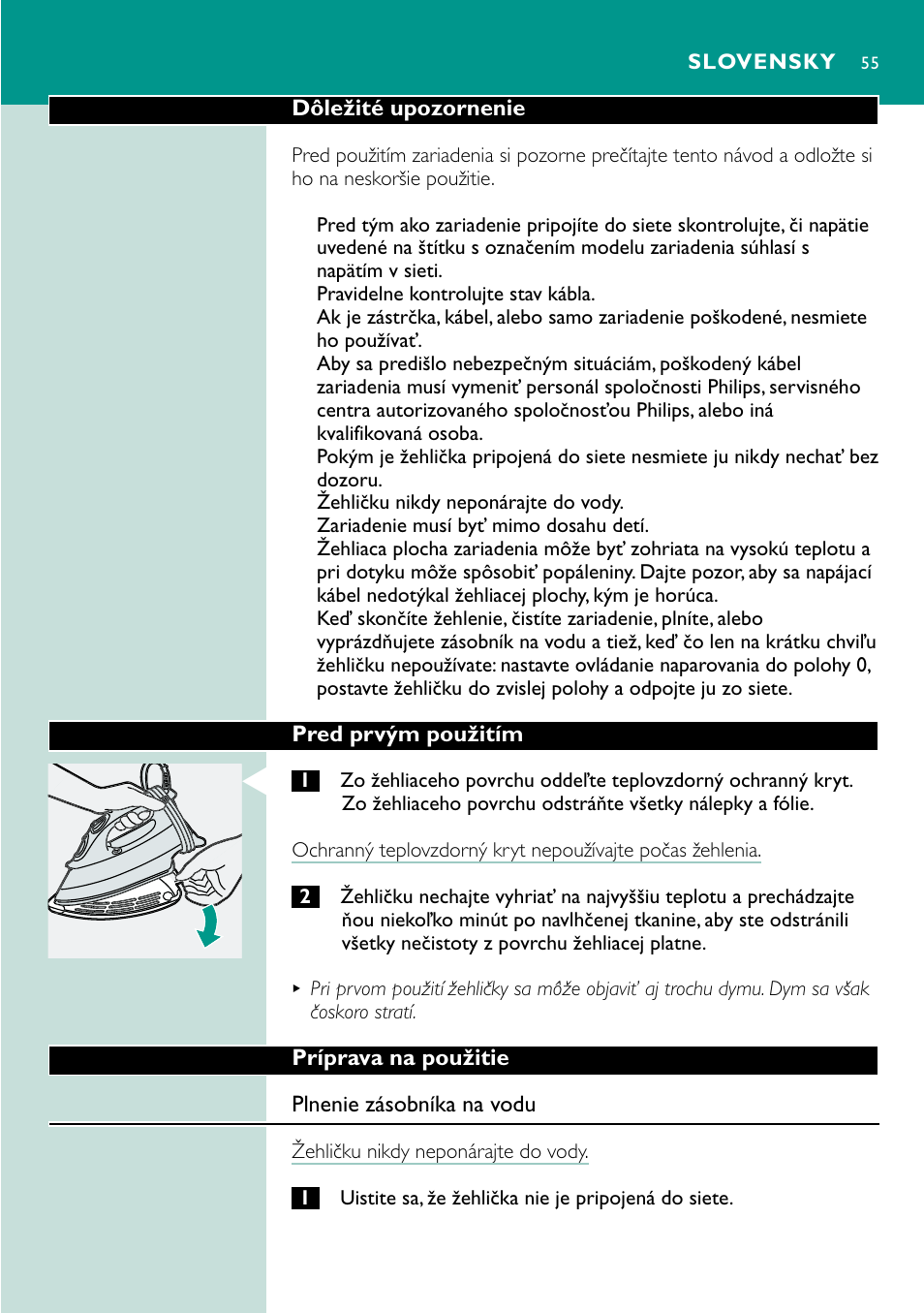 Slovensky | Philips GC4250 User Manual | Page 55 / 132