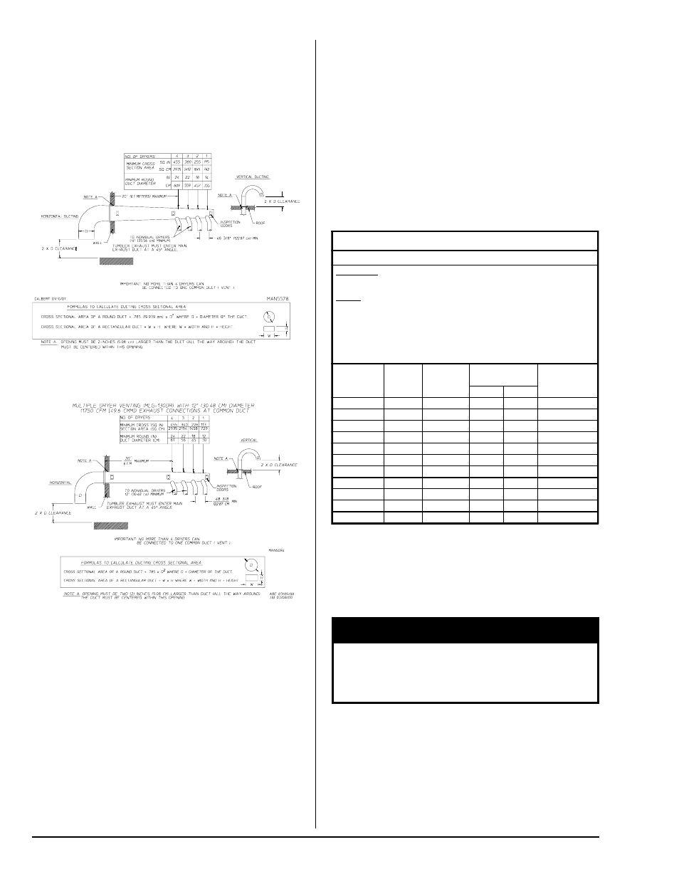 Electrical information, Warning, Gas and steam | Electrical requirements, Electrical service specifications, Ml-130dr multiple dryer venting | American Dryer Corp. ML-130DR User Manual | Page 14 / 28