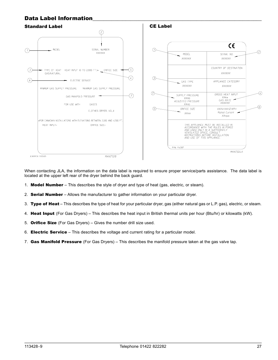 Data label information | American Dryer Corp. T20 User Manual | Page 27 / 28