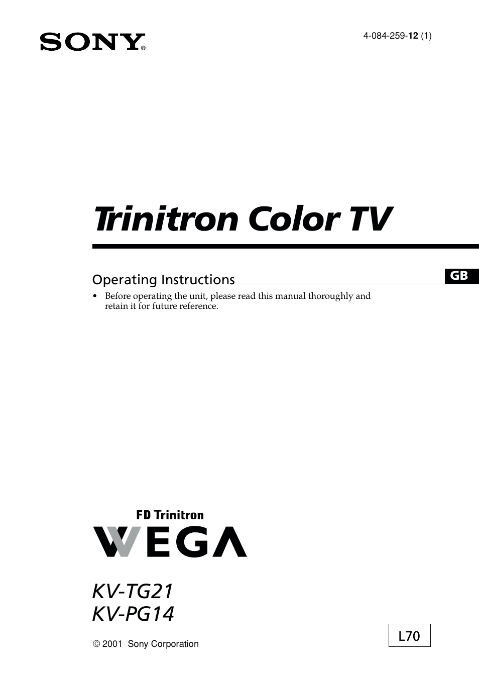 Sony KV-PG14L70 User Manual | 13 pages