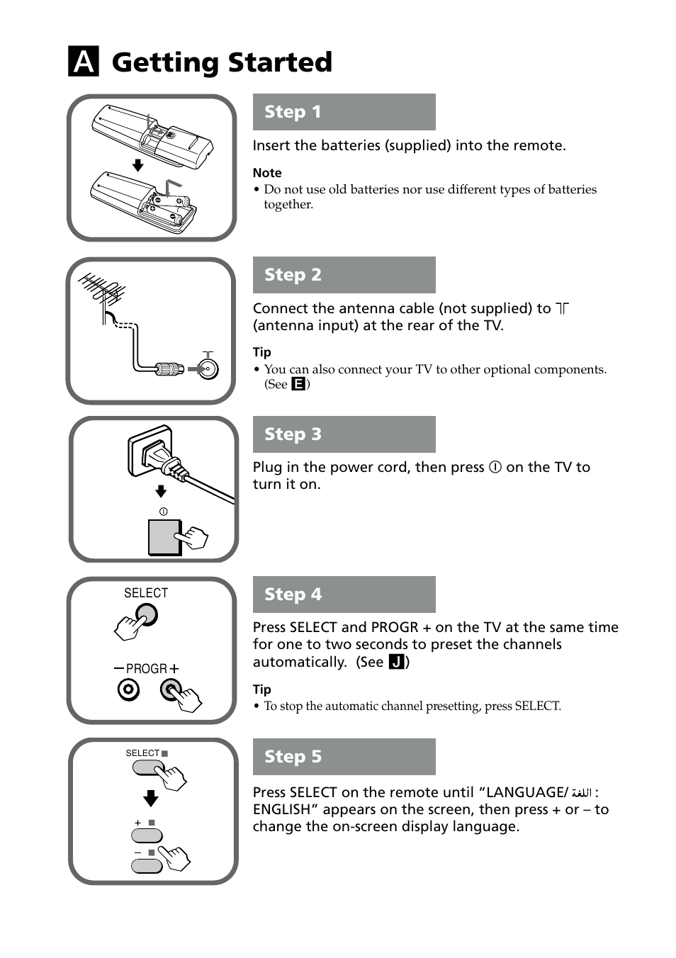 Getting started | Sony KV-PG14L70 User Manual | Page 2 / 13