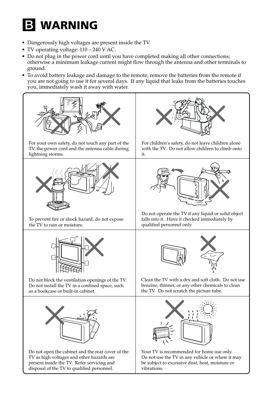 Warning | Sony KV-PG14L70 User Manual | Page 3 / 13