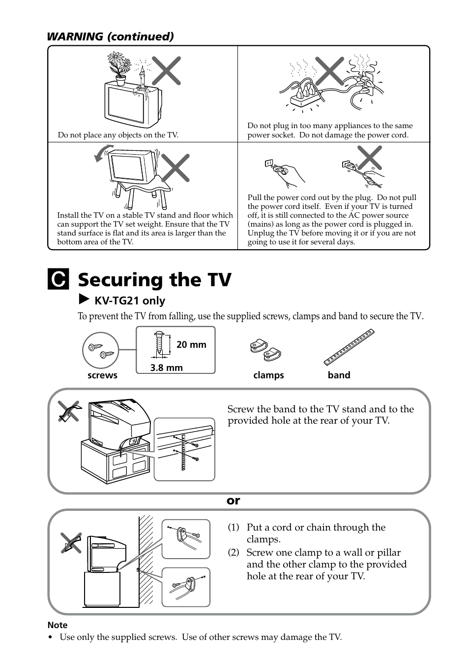 Securing the tv | Sony KV-PG14L70 User Manual | Page 4 / 13