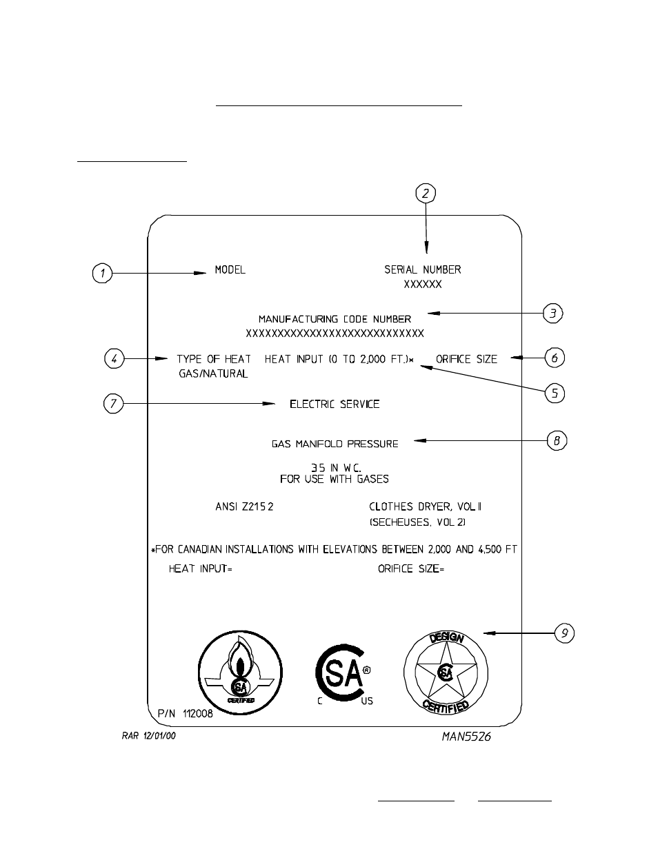 Data label information | American Dryer Corp. Gas DSI/HSI/Electric/Steam/Phase 7 with S.A.F.E. D-40 User Manual | Page 49 / 62