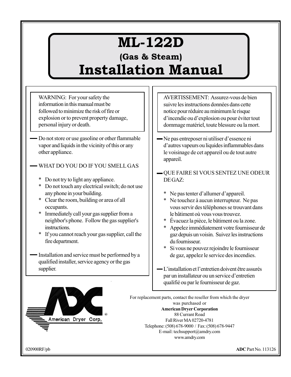 American Dryer Corp. ML-122D User Manual | 55 pages