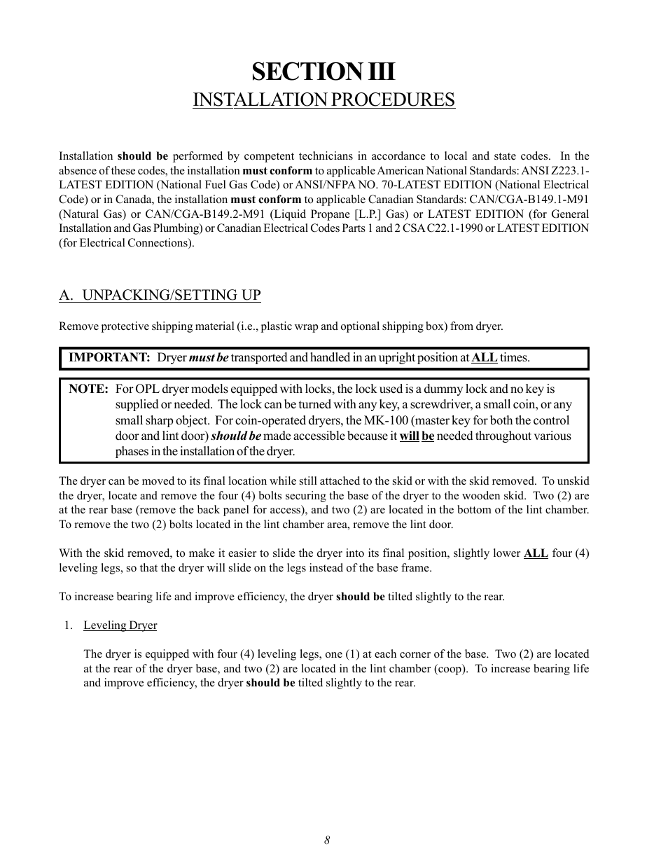 Installation procedures | American Dryer Corp. AD-60 User Manual | Page 12 / 67