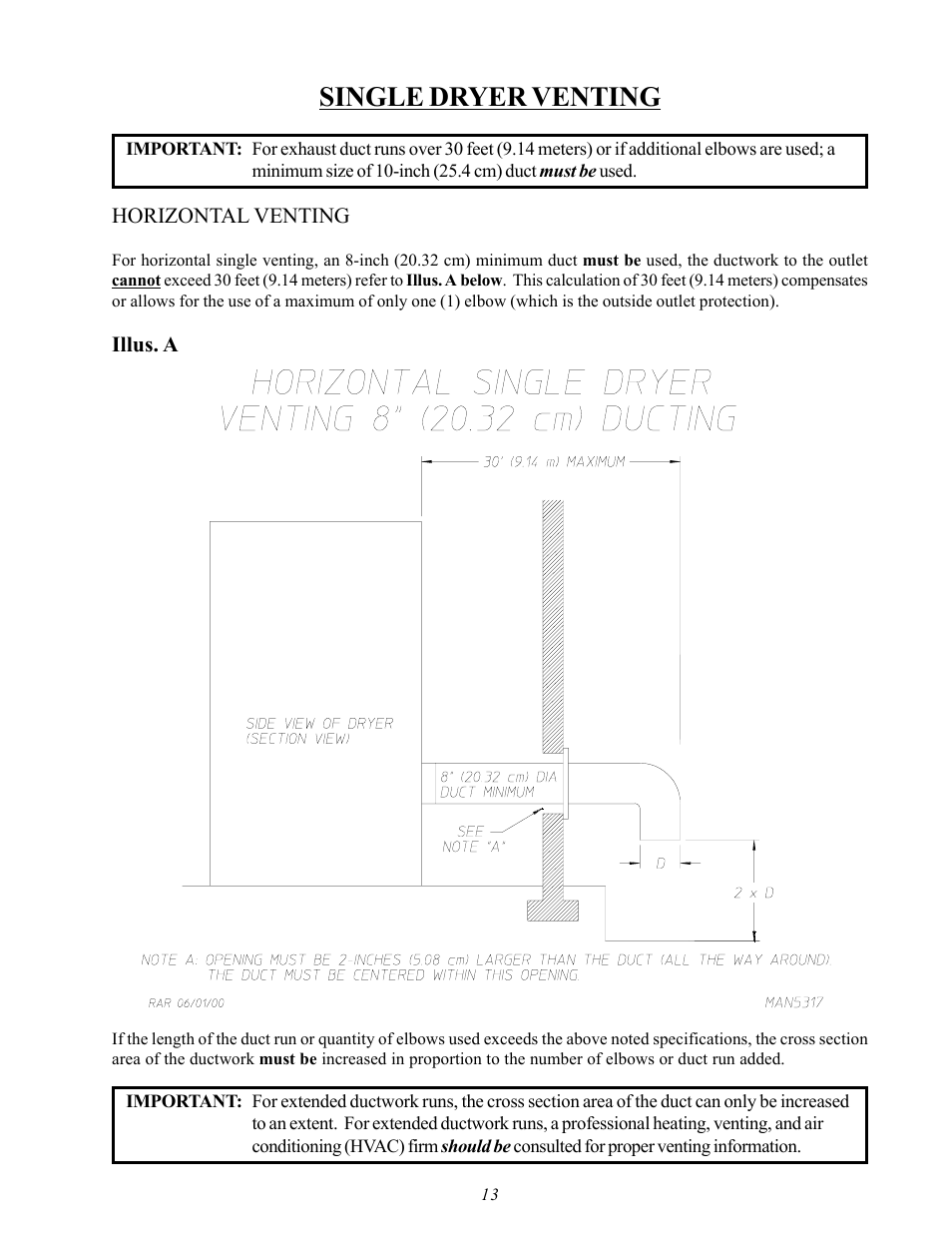 Single dryer venting | American Dryer Corp. AD-60 User Manual | Page 17 / 67