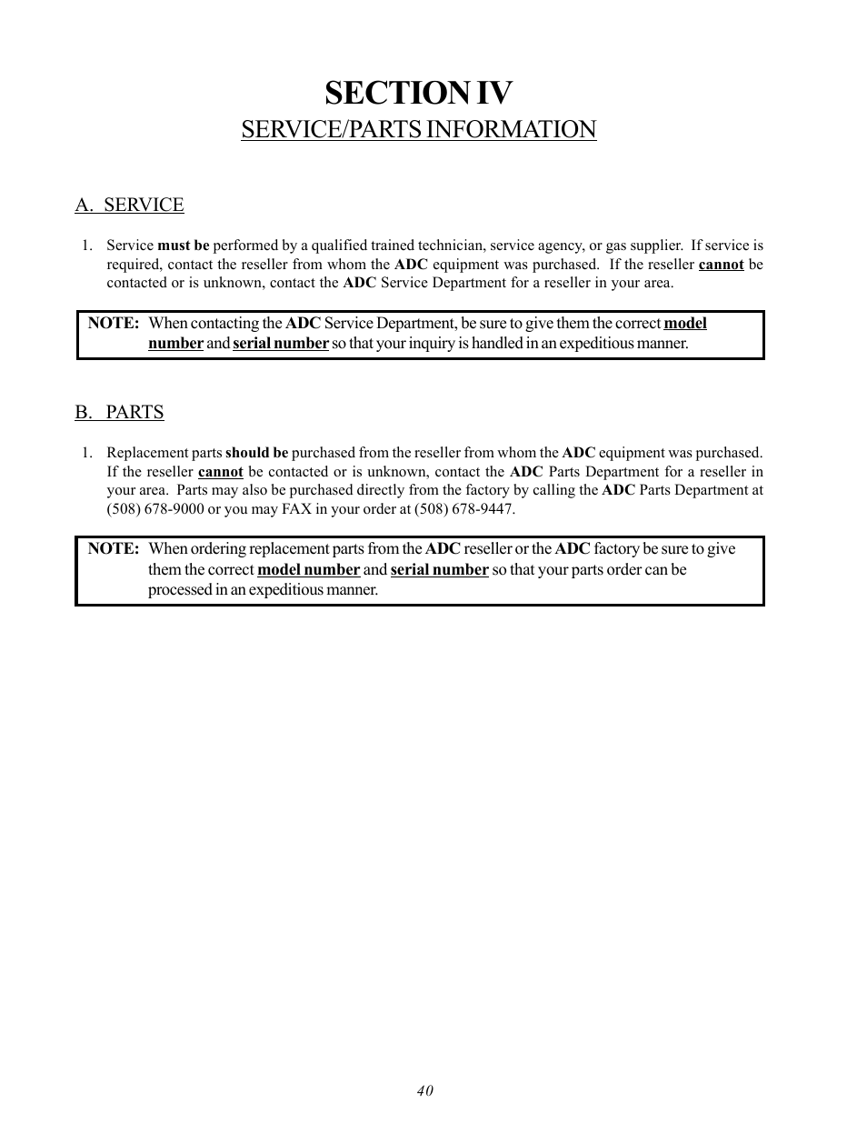Service/parts information | American Dryer Corp. AD-60 User Manual | Page 44 / 67