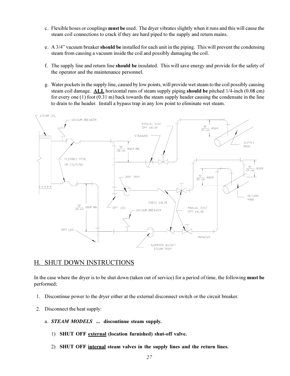 H. shut down instructions | American Dryer Corp. MLS-460 User Manual | Page 31 / 80