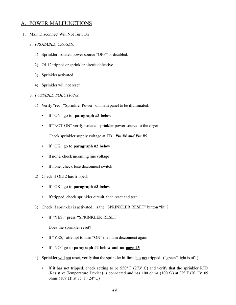 A. power malfunctions | American Dryer Corp. MLS-460 User Manual | Page 48 / 80