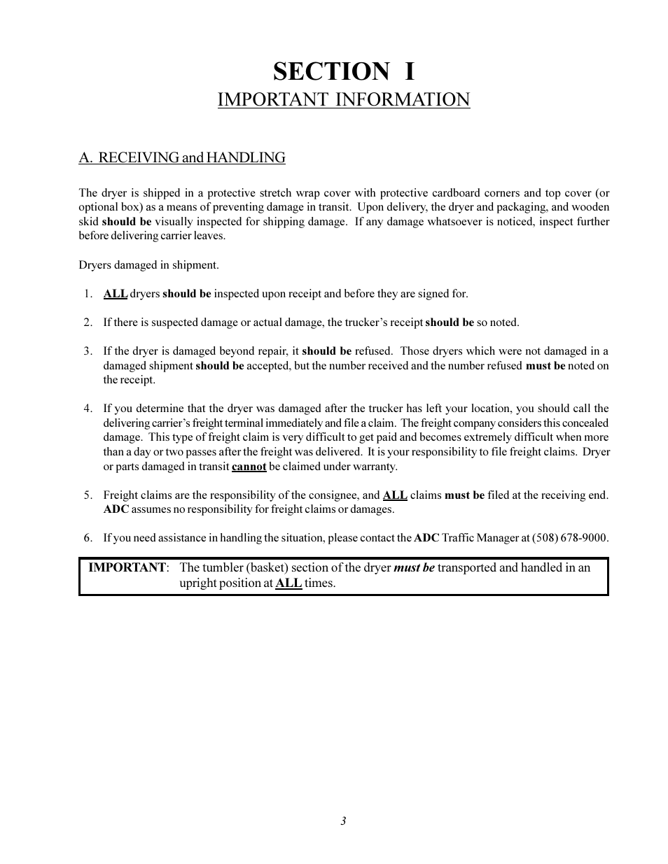 Important information | American Dryer Corp. MLS-460 User Manual | Page 7 / 80