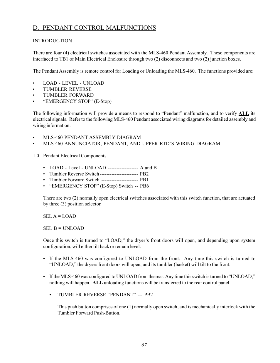 D. pendant control malfunctions | American Dryer Corp. MLS-460 User Manual | Page 71 / 80