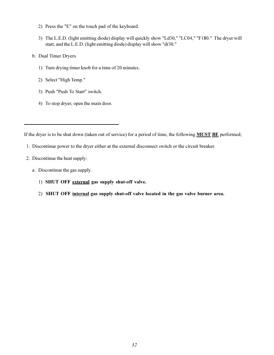 K. shut down instructions | American Dryer Corp. MDG-50 User Manual | Page 36 / 55