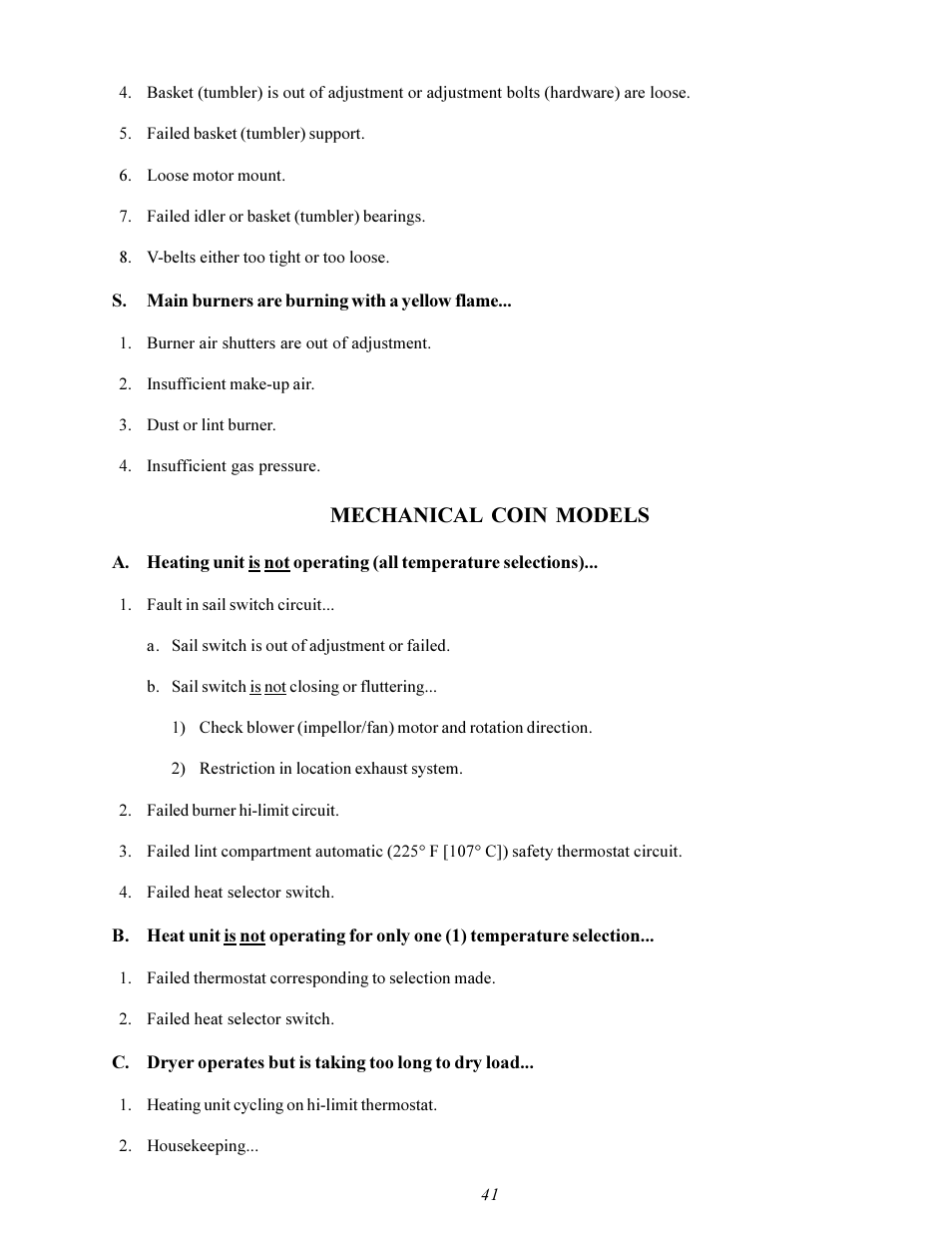 Mechanical coin models | American Dryer Corp. MDG-30 User Manual | Page 45 / 53