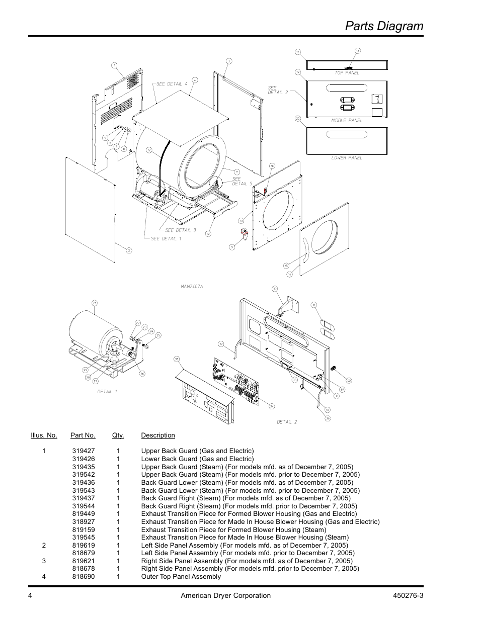 Parts diagram | American Dryer Corp. SL3131 User Manual | Page 4 / 12