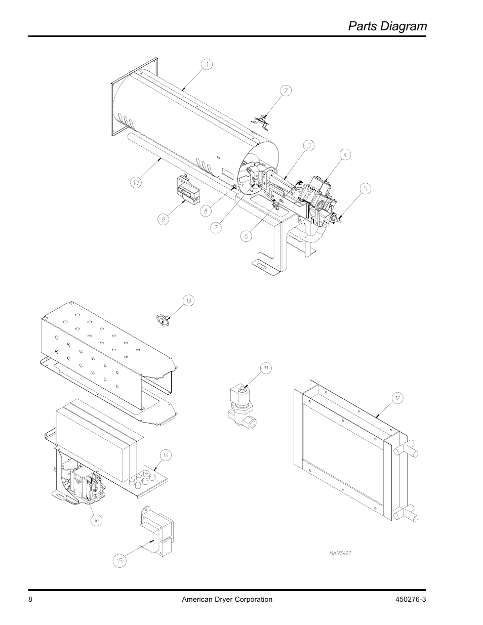 Parts diagram | American Dryer Corp. SL3131 User Manual | Page 8 / 12
