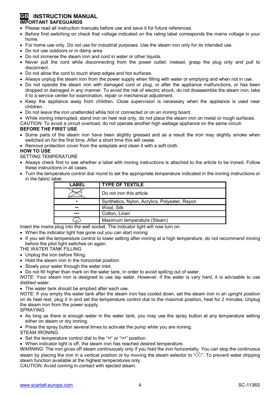 Scarlett SC-1136S User Manual | Page 4 / 28