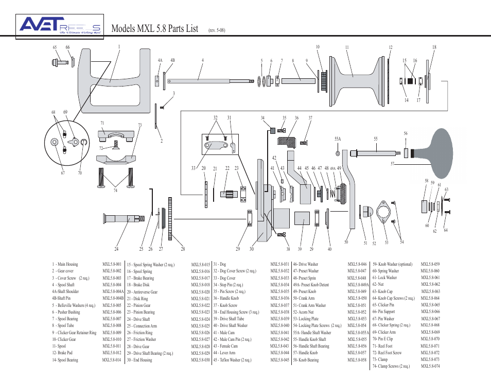 Avet Reels MXL 5.8 User Manual | 1 page