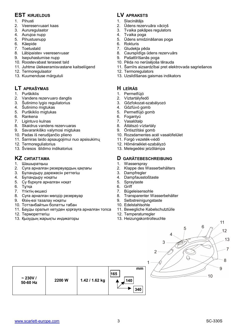 Kz d | Scarlett SC-330S User Manual | Page 3 / 26