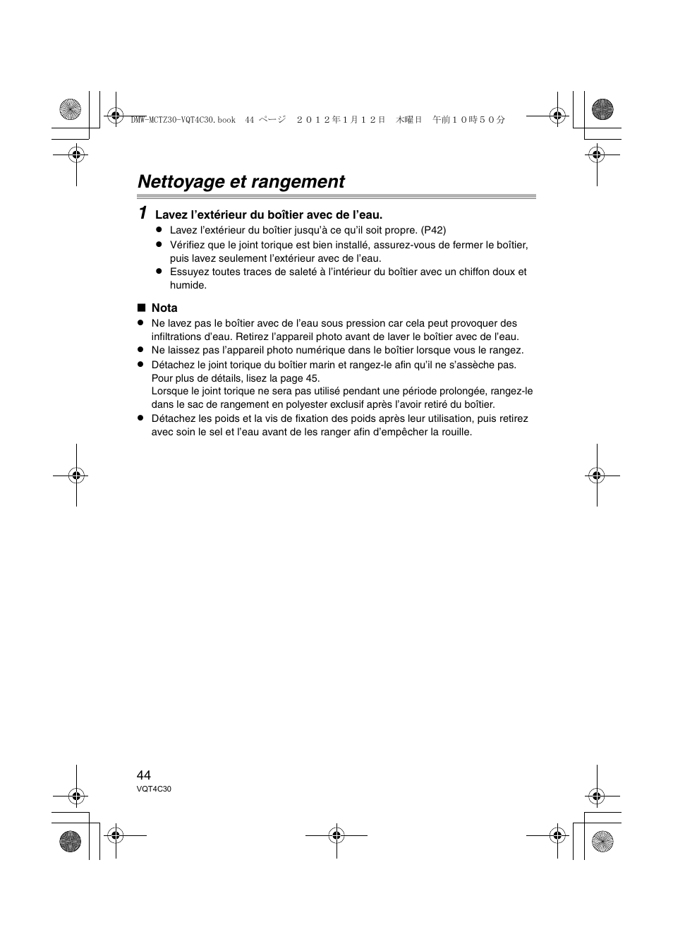 Nettoyage et rangement 1 | Panasonic DMWMCTZ30E User Manual | Page 44 / 184