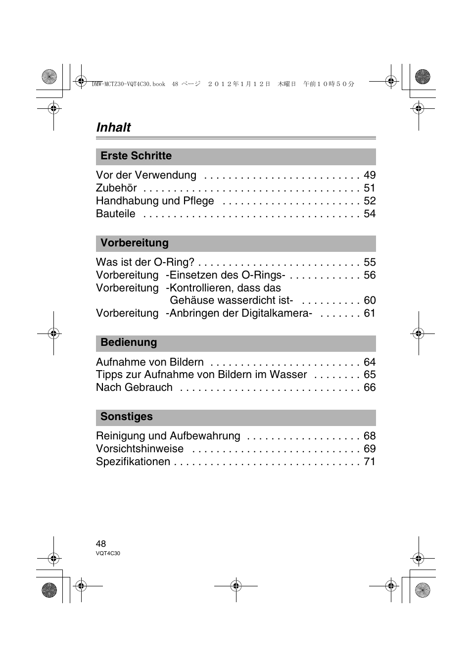 Inhalt | Panasonic DMWMCTZ30E User Manual | Page 48 / 184