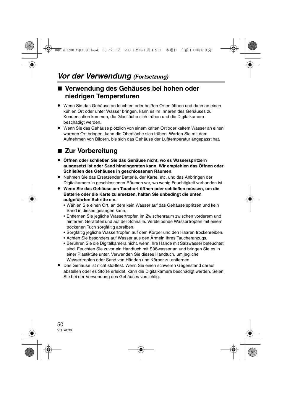 Vor der verwendung, Zur vorbereitung | Panasonic DMWMCTZ30E User Manual | Page 50 / 184